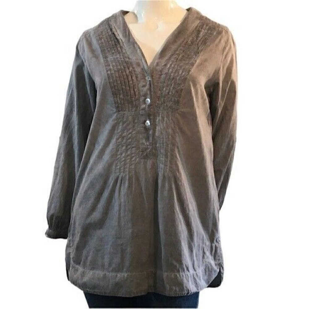 Soft Surroundings Gray Pigment Dyed Pin Tuck Pleated Popover Tunic Size medium